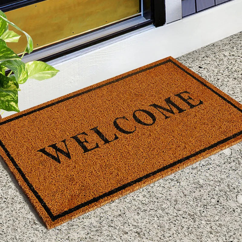 Entrance Doormat Indoor Outdoor PVC Antiwear Non Slip Waterproof Bathroom Carpet Faux Coconut Fiber Rugs Front Door Floor Mats