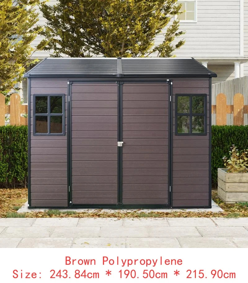 8x6 ft Waterproof Resin Outdoor Storage Shed with Floor, 2 Windows & Lockable Door for Garden, Patio, Backyard Storage Solution