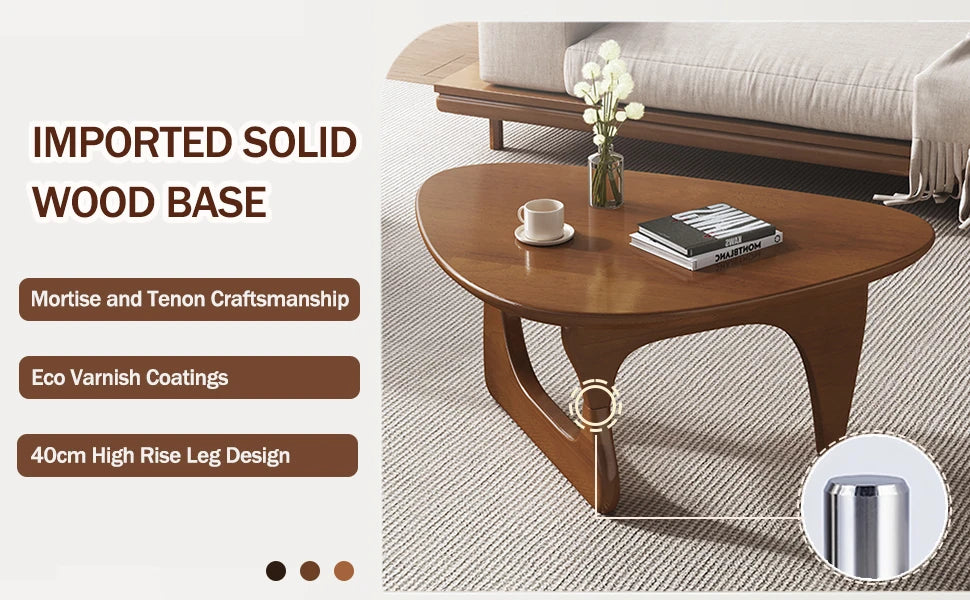 Mid-Century Modern Triangle Coffee Table – Rustic Center Table with Solid Wood Legs