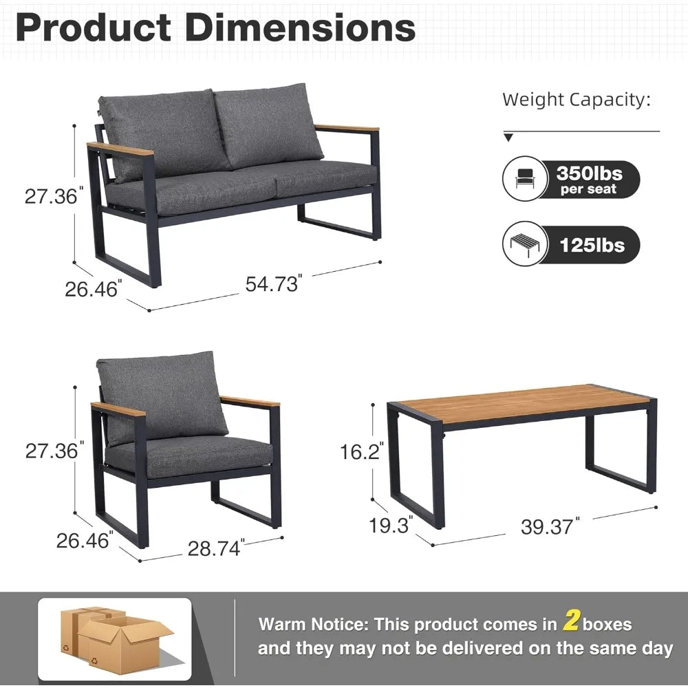 Patio Furniture Set, 4 Pieces Outdoor Patio Furniture with Coffee Table Set,Metal Patio Conversation Sets with Washable and High