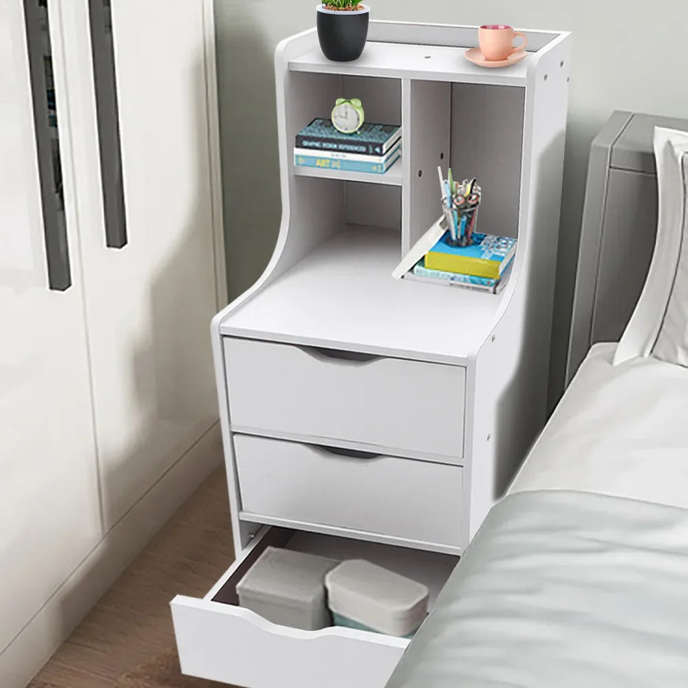 White 3-Drawer Storage Nightstand, Multifunctional Bedside Cabinet for Bedroom, Easy Assembly Compact Side Table with Drawers
