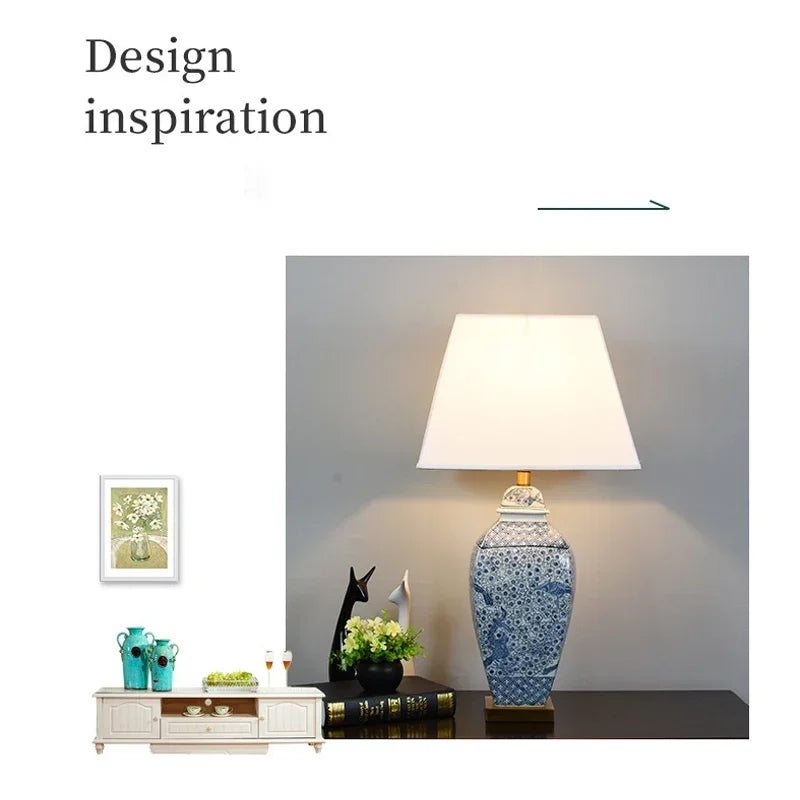 ELARA Contemporary Blue CeramicTable Lamp Luxury Creativity Living Room Bedroom Study Hotel engineering Desk Light
