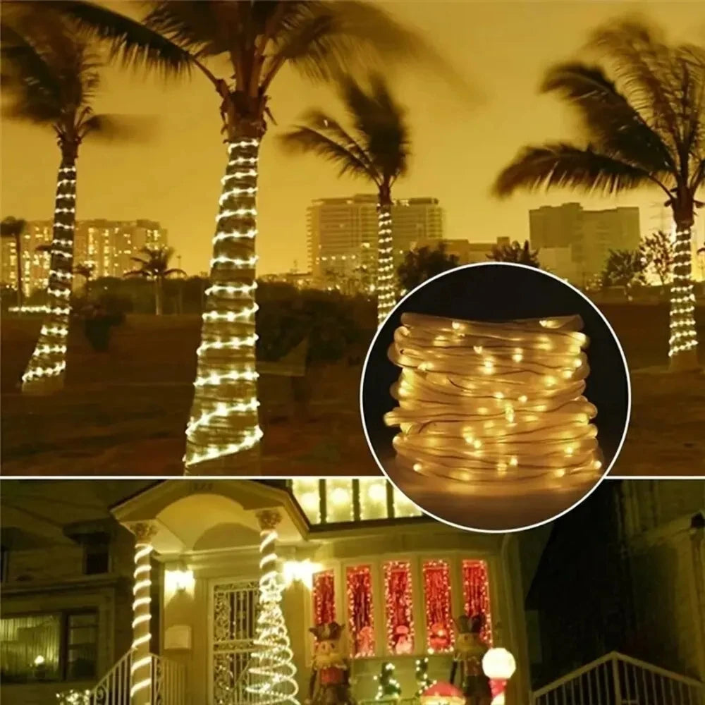 Outdoor Solar Tube Rope Led Light Garden Christmas Decoration Fairy String Light 32m/22M/12M/7M Outdoor Wedding Party Led Lamp