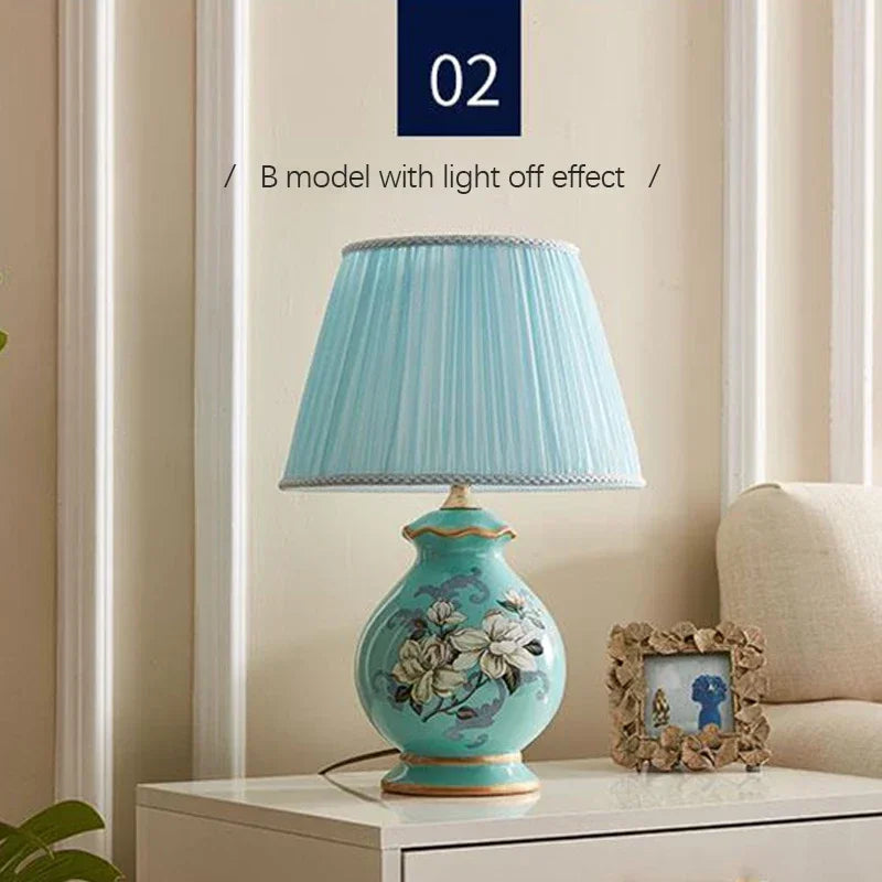 Ceramic Table Lamp LED Luxury Modern Creative Flower Pattern Desk Lights For Home Living Room Bedroom Bedside
