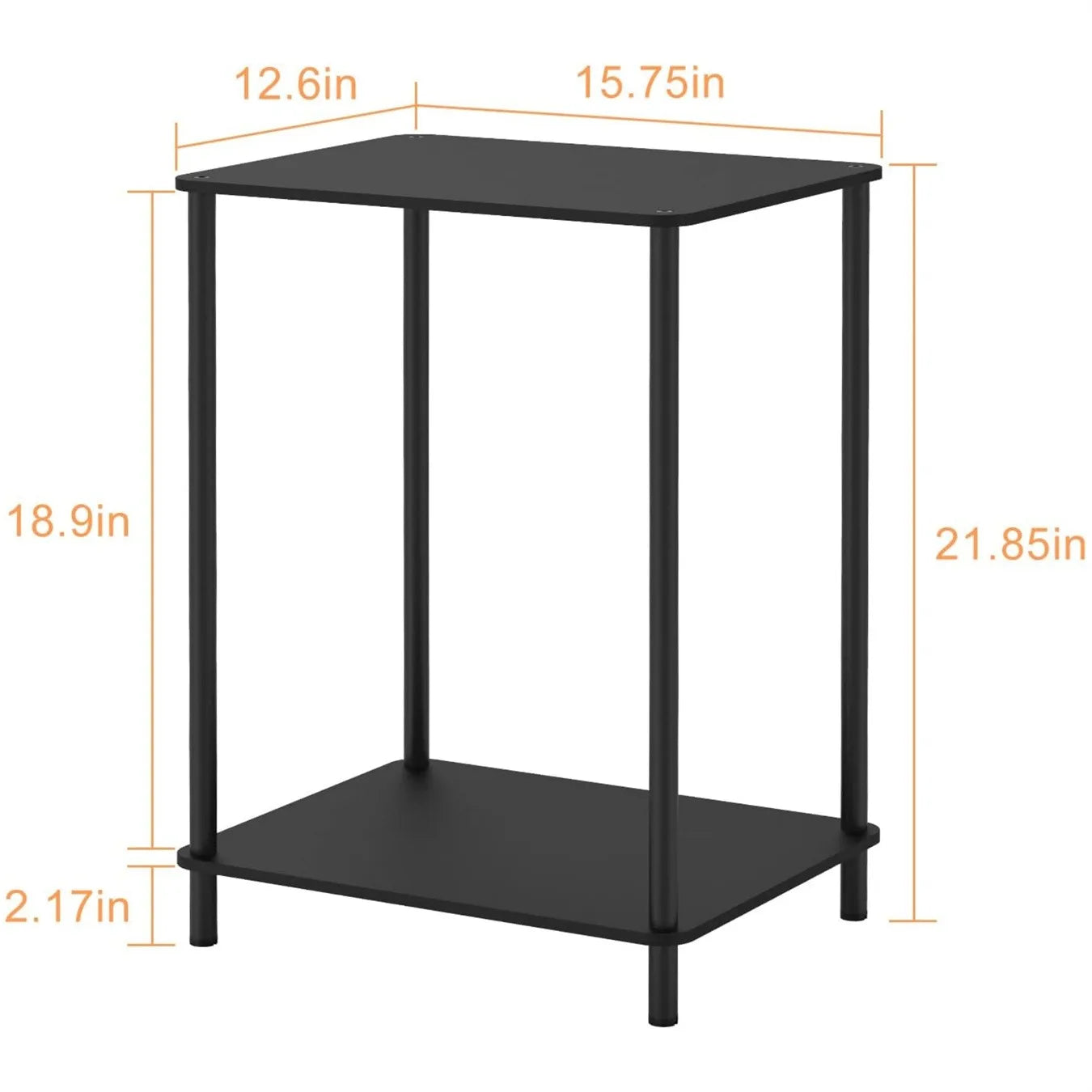 Bedside table 2-piece set, 2-tier small side table for small spaces, industrial end table, bedside table with storage shelves