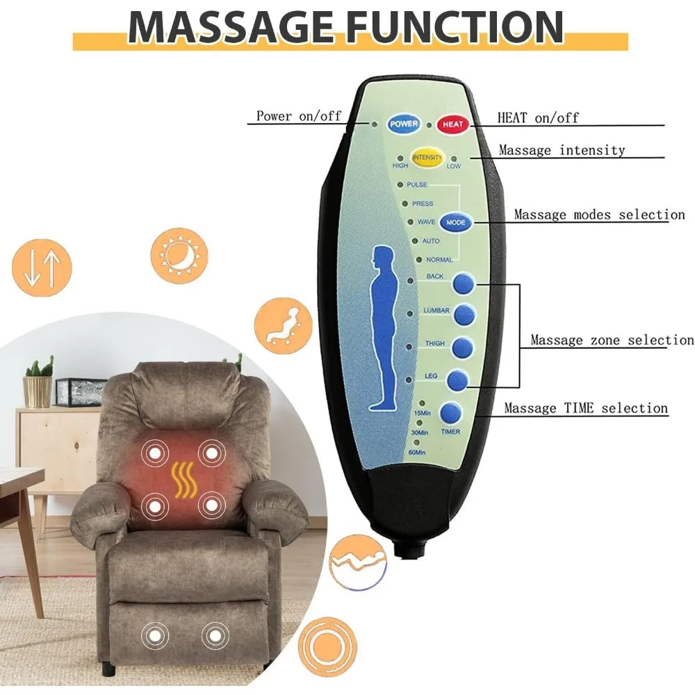 Massage Recliner Chair with Heat,Overstuffed Fabric Recliner Chairs with Heating,Small Recliner for Living Room Bedroom, Manual