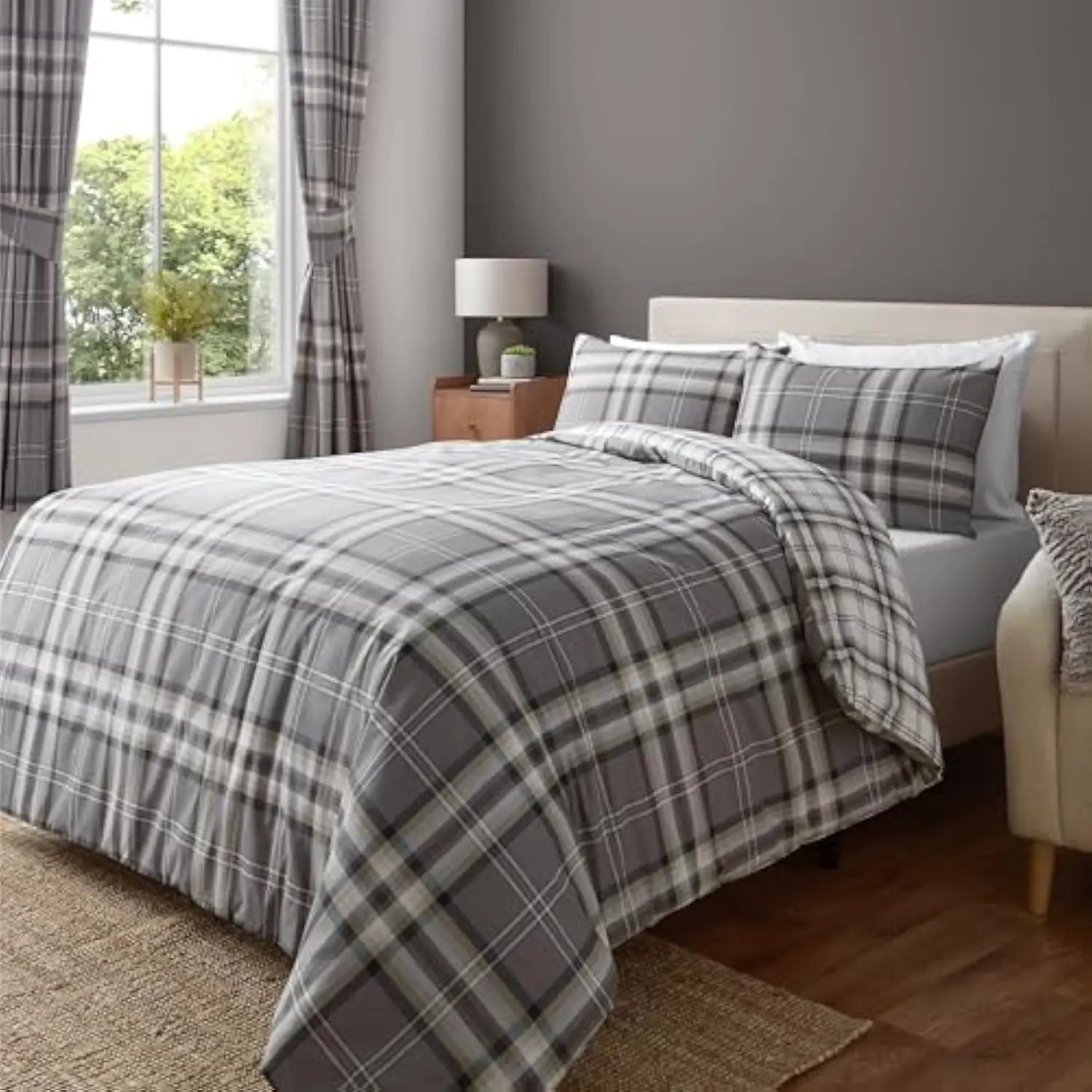 Red Plaid Double-sided Printed Bedding Set, 100% Polyester Quilt Cover Set, Breathable, Soft and Machine Washable