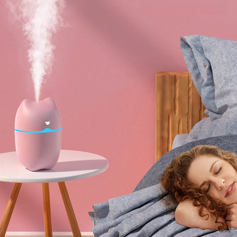 3 in 1 Cute Cat Air Humidifier Diffuser USB Mist Maker Mini Humidificador with night light