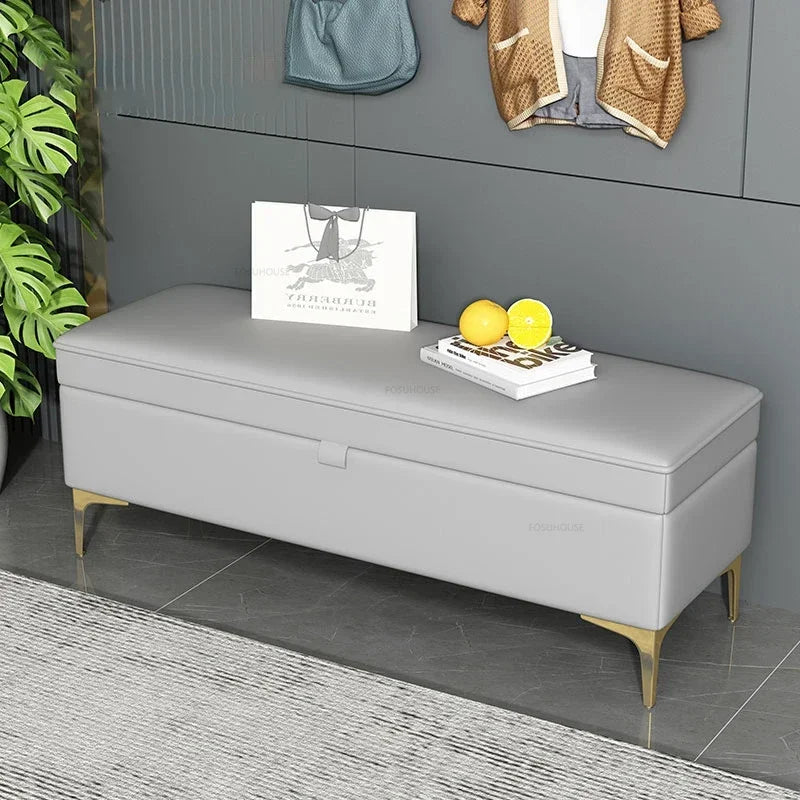 Nordic Shoe Changing Stool – European Style Storage Bench Ottoman