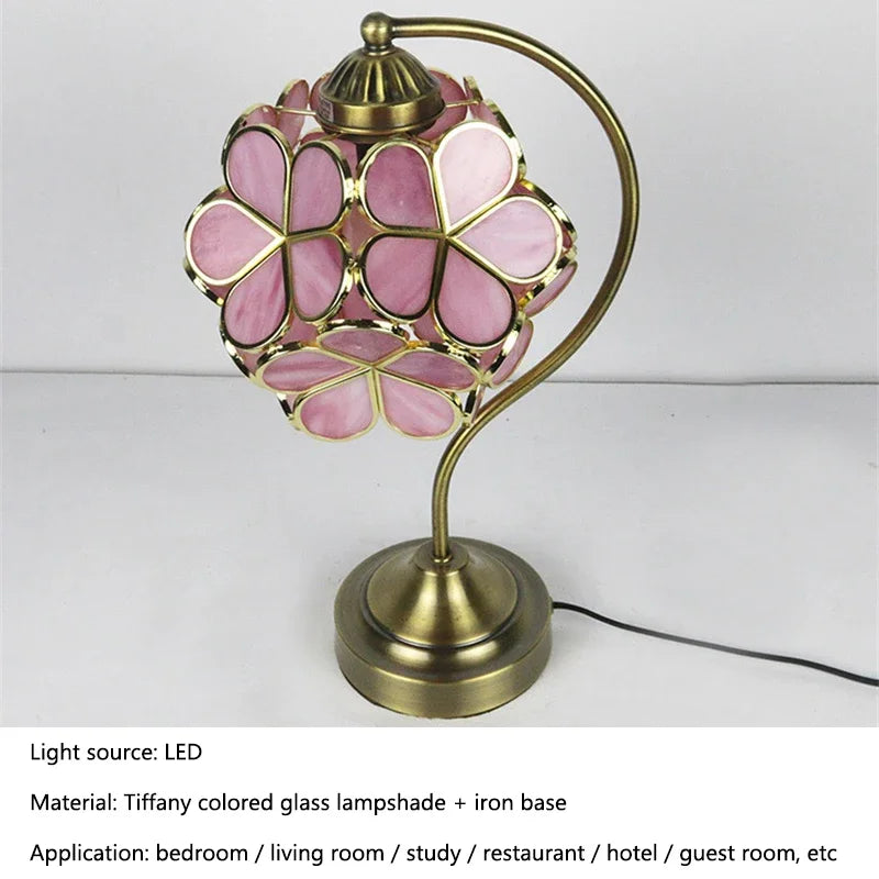 GISELLE Tiffany Table Lamp LED Modern Creative Pink Petal Desk Light For Home Living Room Bedroom Bedside Decor