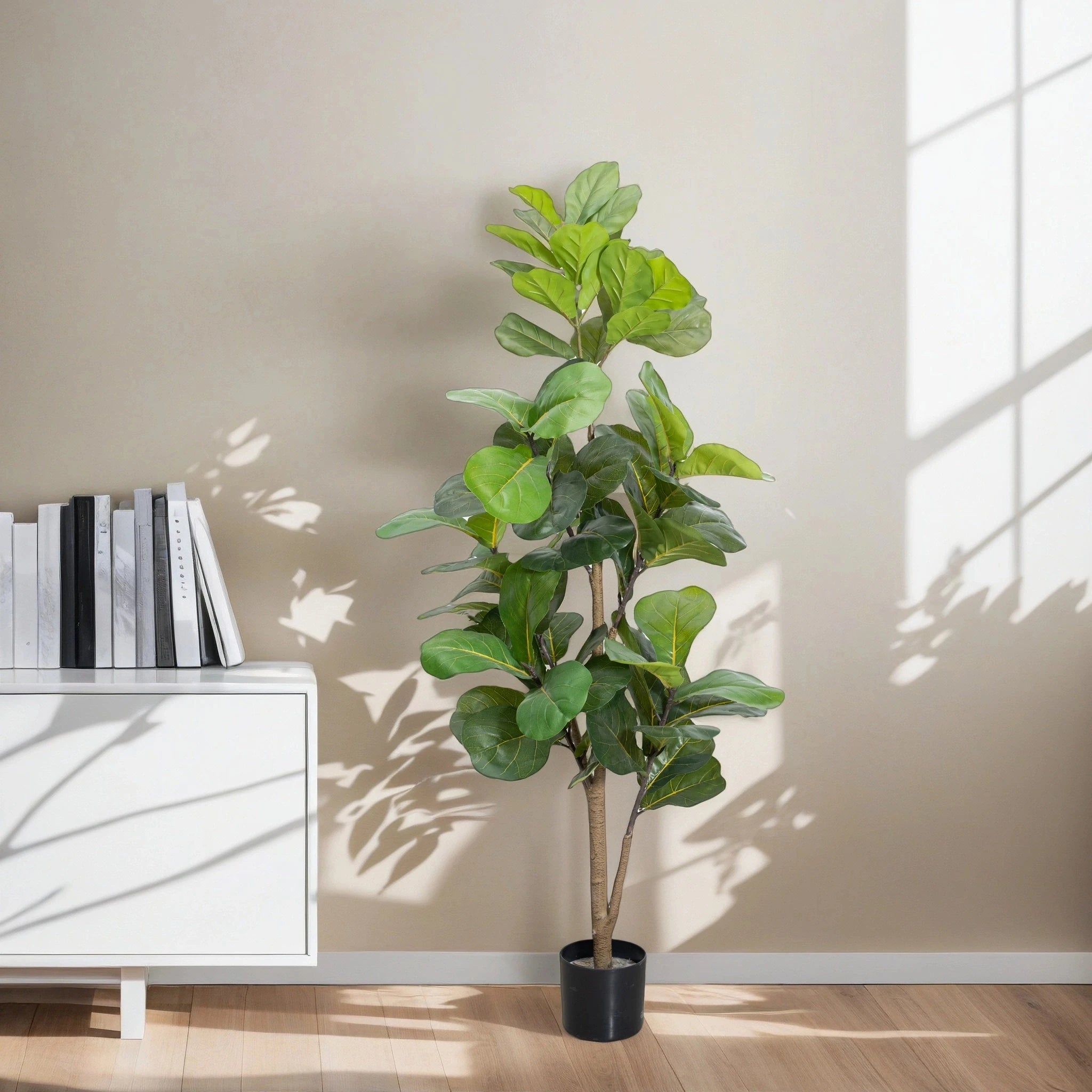 150cm Large Artificial Ficus Tree Artificial Plant Faux Fiddle Leaf Fig Tree for Room Home & Office Indoor&Outdoor Decoration