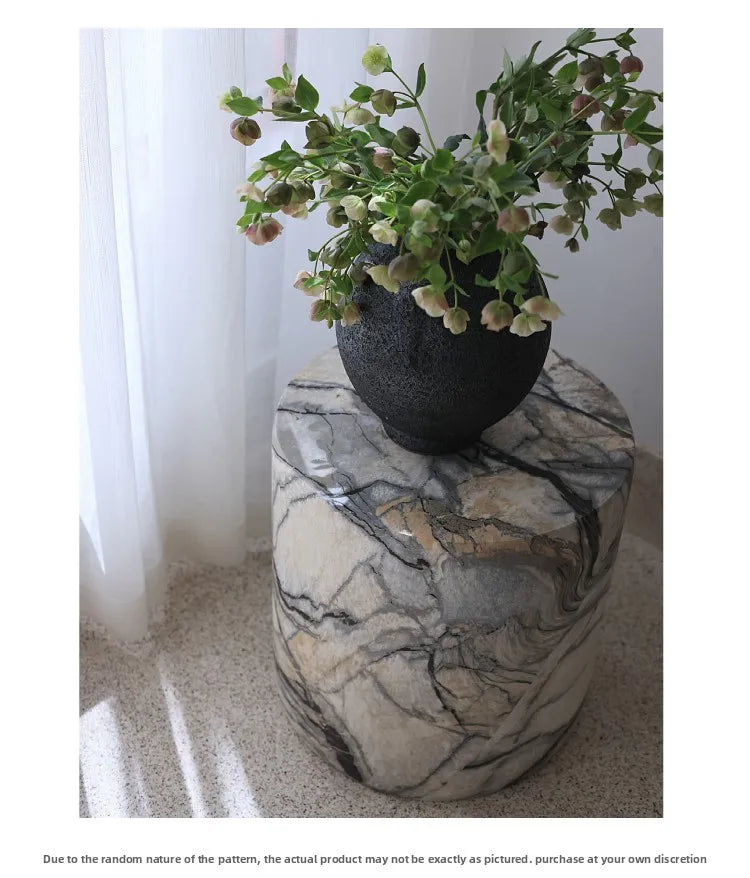 Black White Side Tables Cylindrical Imitate Marble Flowerpot Stand Artistic Coffee Table for Living Room Modern Sofa End Tables