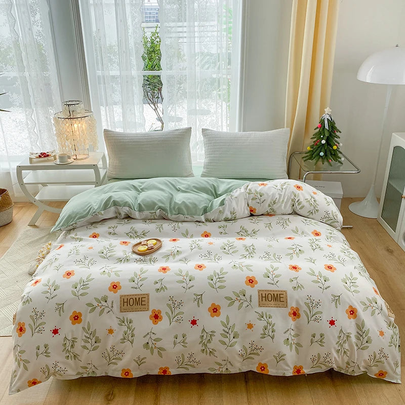 1Pc Ins Style Aloe Vera Cotton Quilt Cover Set Pillowcase Suitable for Bedroom Apartment, Suitable for All Seasons, Skin-Friendly and Comfortable 150/180/200cm(1Pc Quilt Cover + 2Pc Pillowcase)