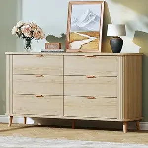 6 Drawers Dresser for Bedroom, Mid Century Modern Chests of Drawers, Curved Profile Design, Wide Wood Storage Dresser