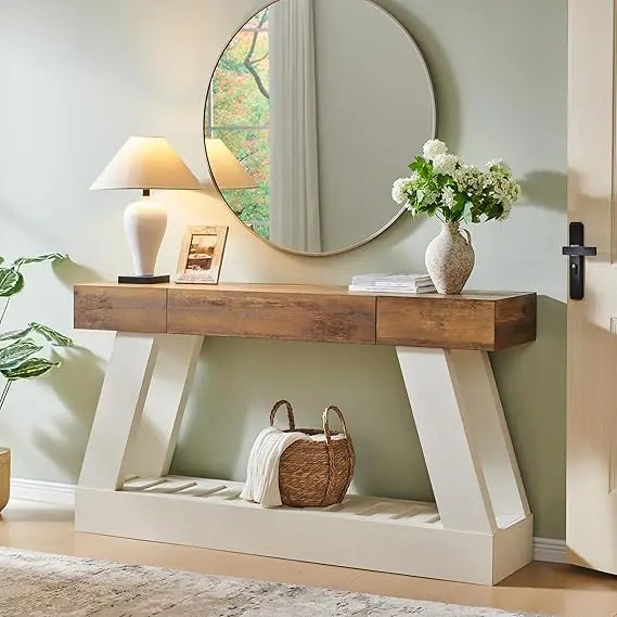 60 Farmhouse Entryway Table with Drawer, Console Table Behind Sofa, Narrow Long Entryway for Hallway, Living Room, Hallway