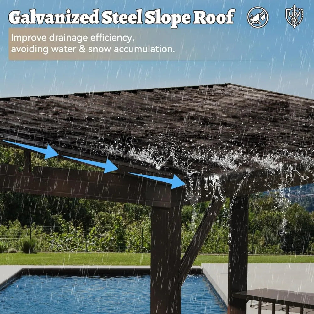 6.5x12FT Hardtop Grill Gazebo, All-Weather Outdoor BBQ Gazebo with 2 Side Shelves and 4 Ceiling Hook, Galvanized Steel Pitched R