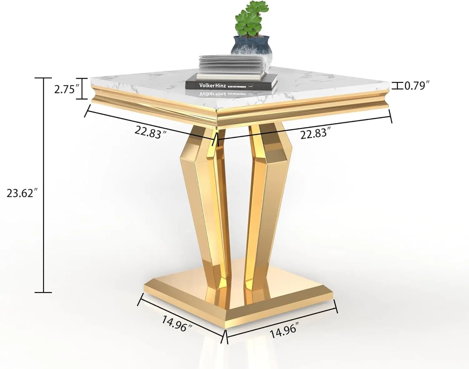 White Marble Side Table Small End Table with Stainless Steel Diamond-Shaped Base,Faux Marble Living Room Side Table, Night Stand