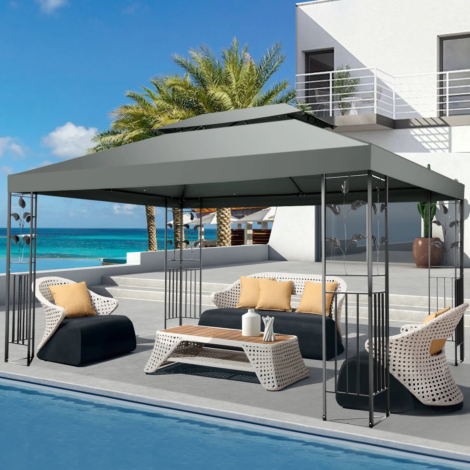 10x13 Outdoor Gazebo on Clearance with Mosquito Netting and Ventilated Double Flat Roof,All Weather for Patio,Backyard,Garden