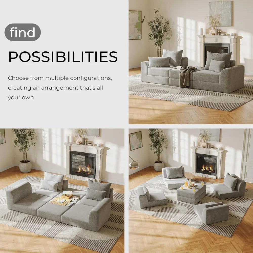 Modular loveseat with Ottoman, L-Shape Cloud Sofa, Customizable Sectional Couch, Free Combination Design for Modern Living Room