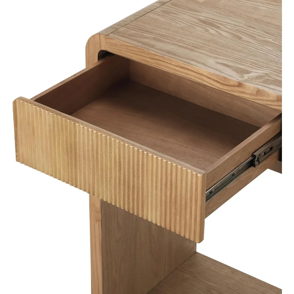 Modern Fluted Console Table with 3- Drawer, Rustic Farmhouse Entryway Table, Round Edge Sofa Table Design with Vertical Slats fo