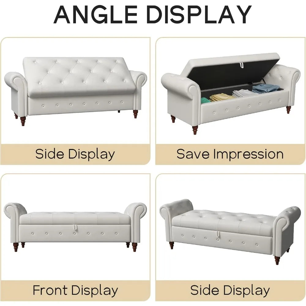 Storage Ottoman Bench – 63″ Button Tufted End-of-Bed Bench