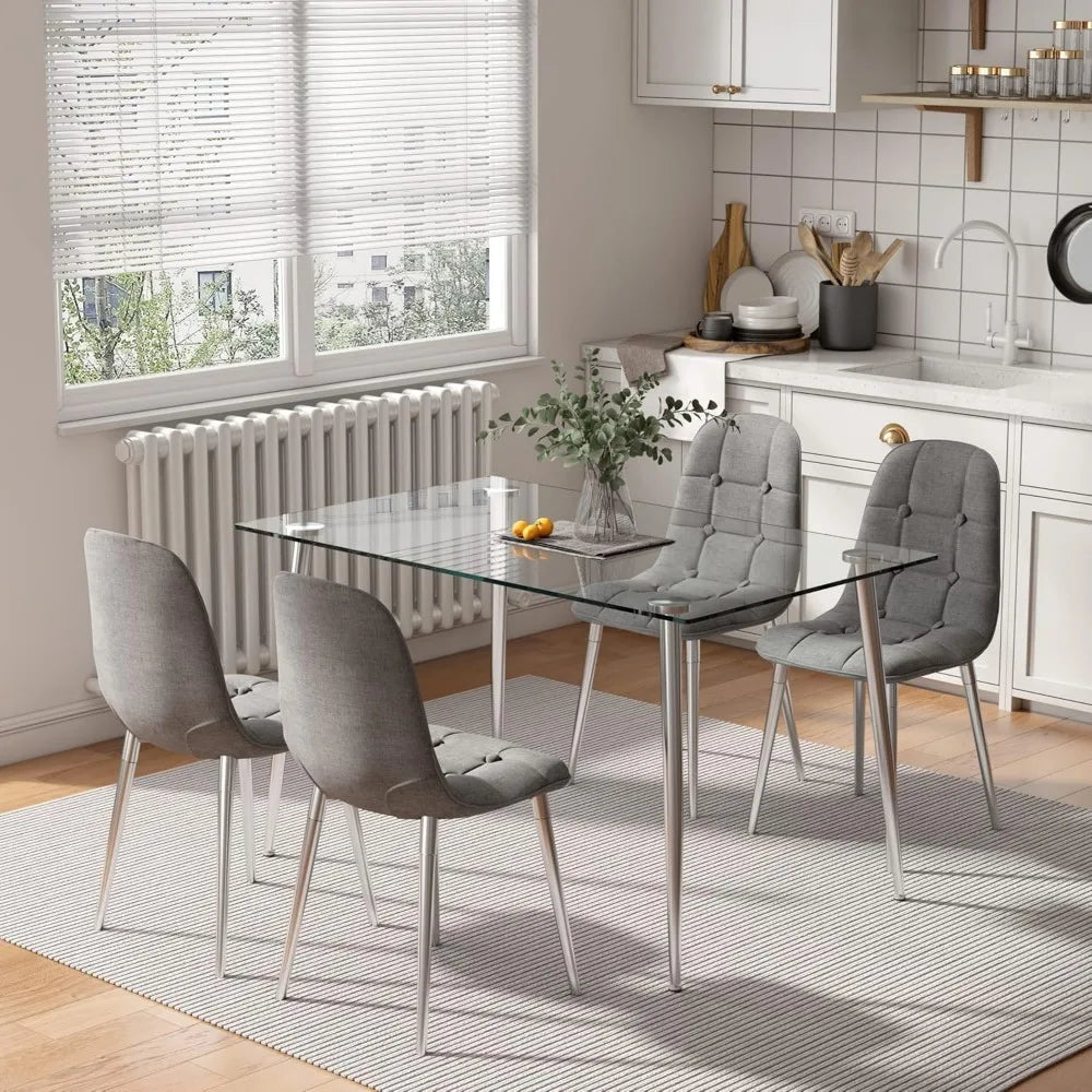 Glass Dining Table for 4 with 51 inch Clear Rectangular Glass Top, 0.31" Modern Tempered Glass Kitchen Table Furniture with 4 Si