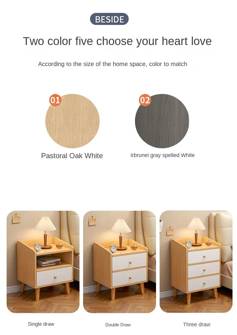 Wuli House Bedside Cabinet – Solid Wood Storage Nightstand