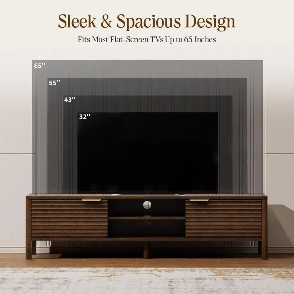 TV Stand for Living Room - up to 65 Inch TVs Mid Century Modern Entertainment Center with Storage and Adjustable Shelves, Media