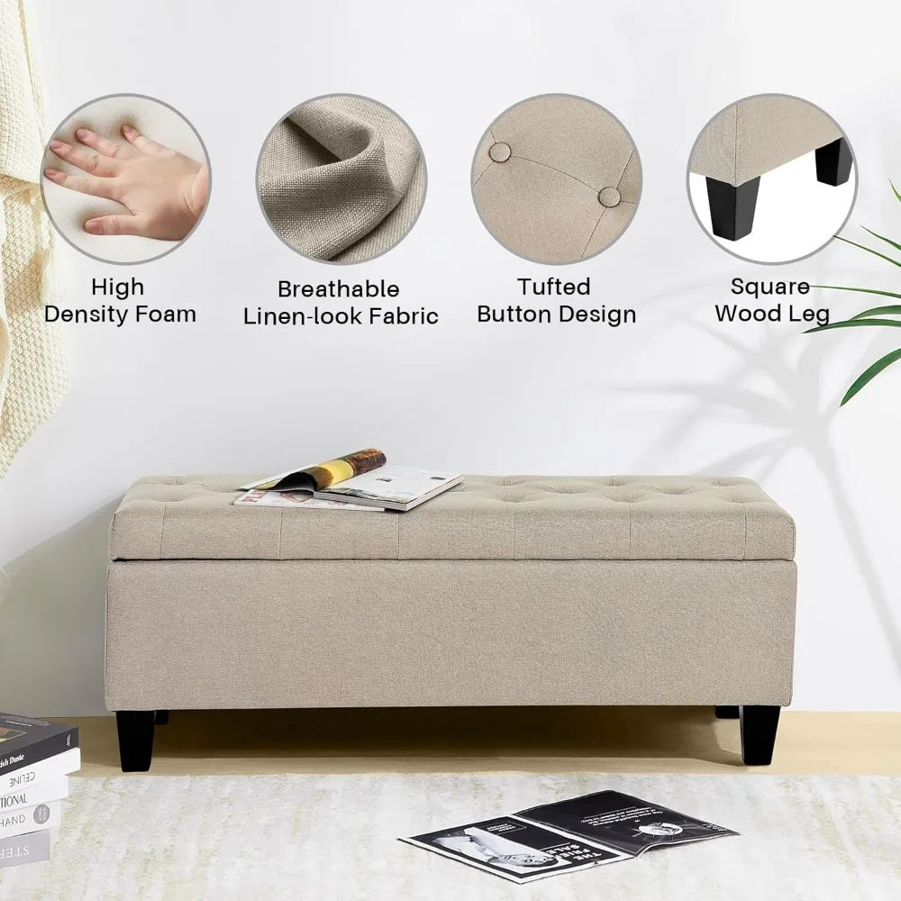Upholstered Storage Ottoman Bench – Large Modern End-of-Bed Accent Bench