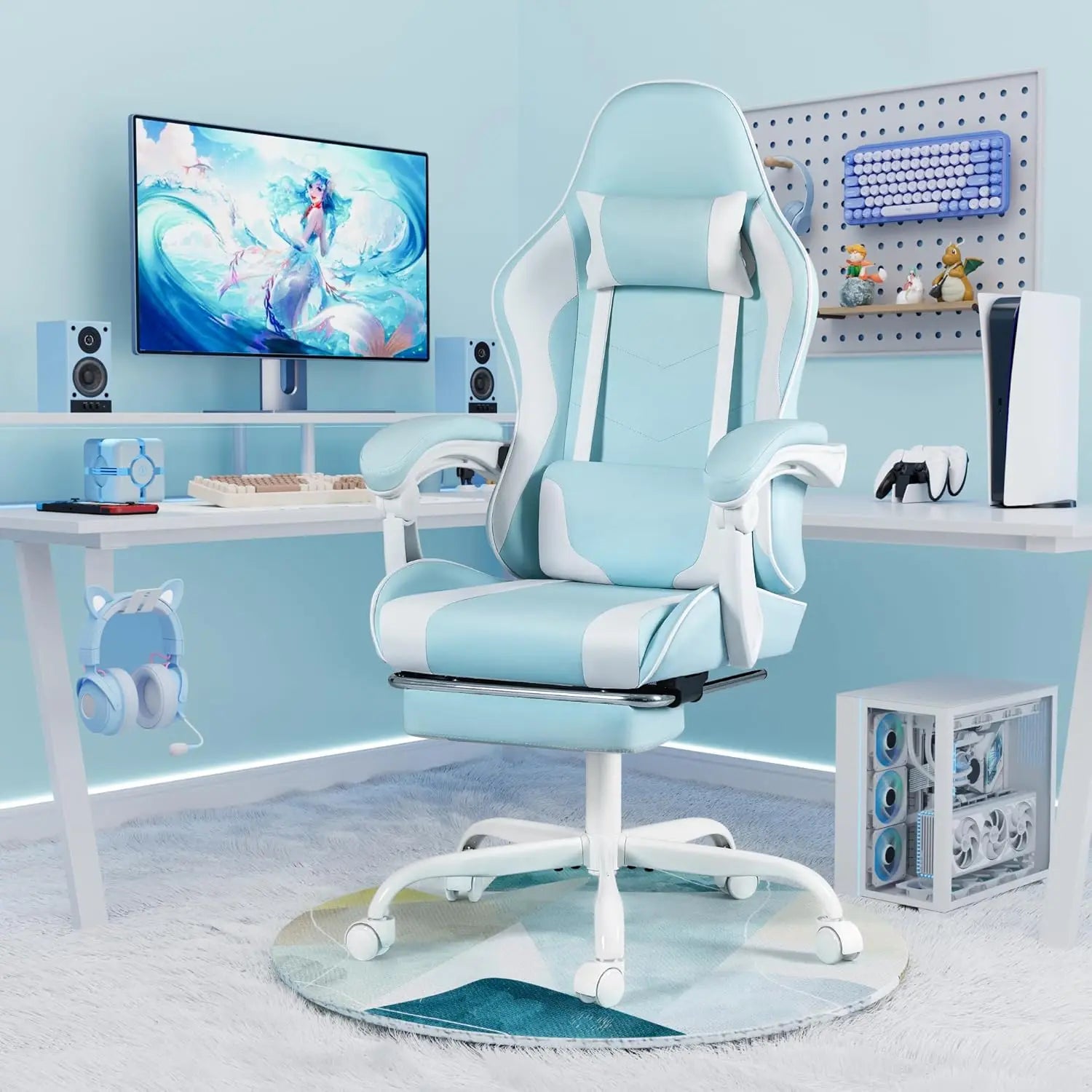 Homall Gaming Chair Video Game Chair Footrest and Massage Lumbar Support Ergonomic Computer Chair Height Adjustable Swivel Seat