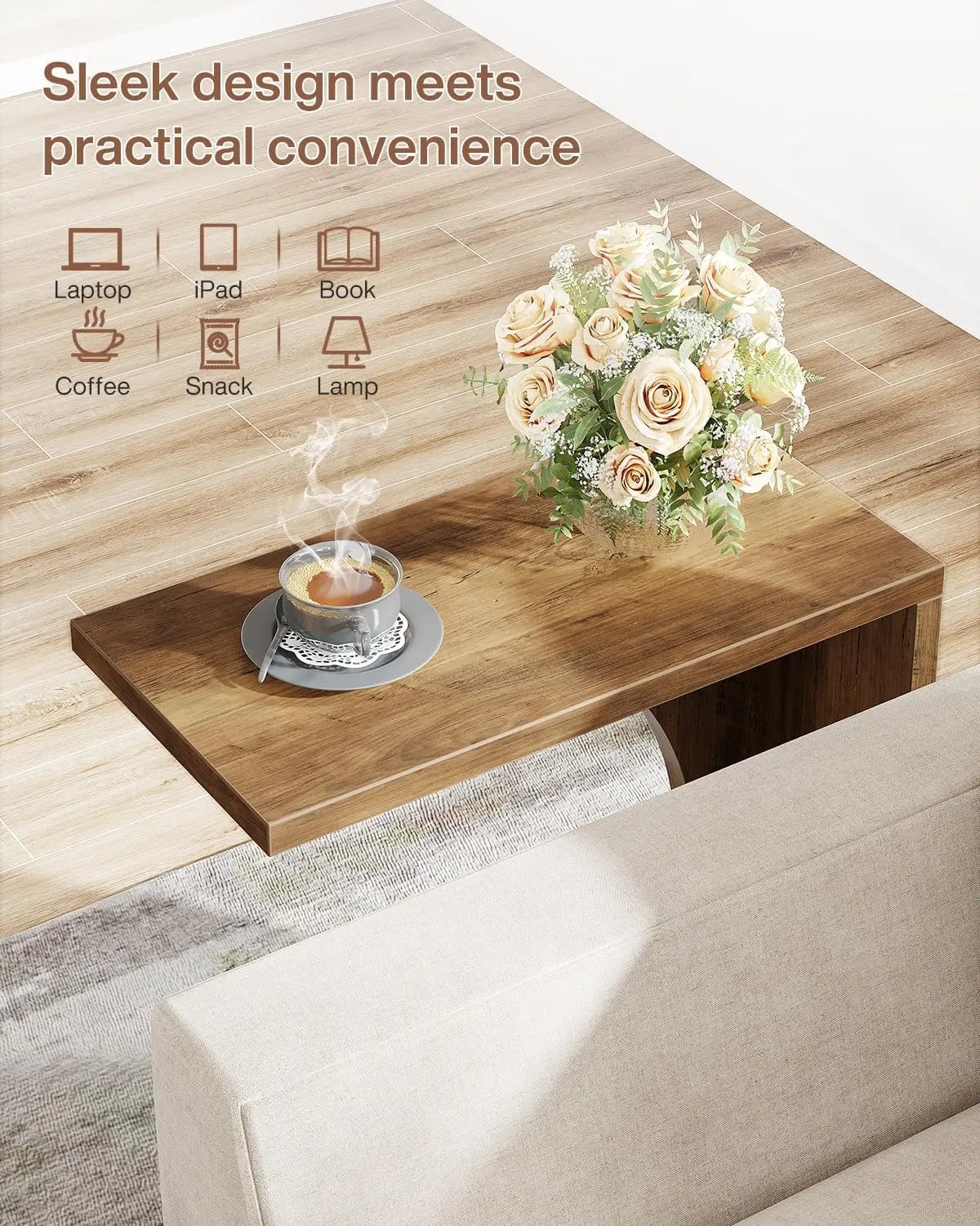 C-Shaped End Table for Couch, C Table for Sofa Set of 2, Side Table for Living Room, Bedroom (2, Rustic Brown)