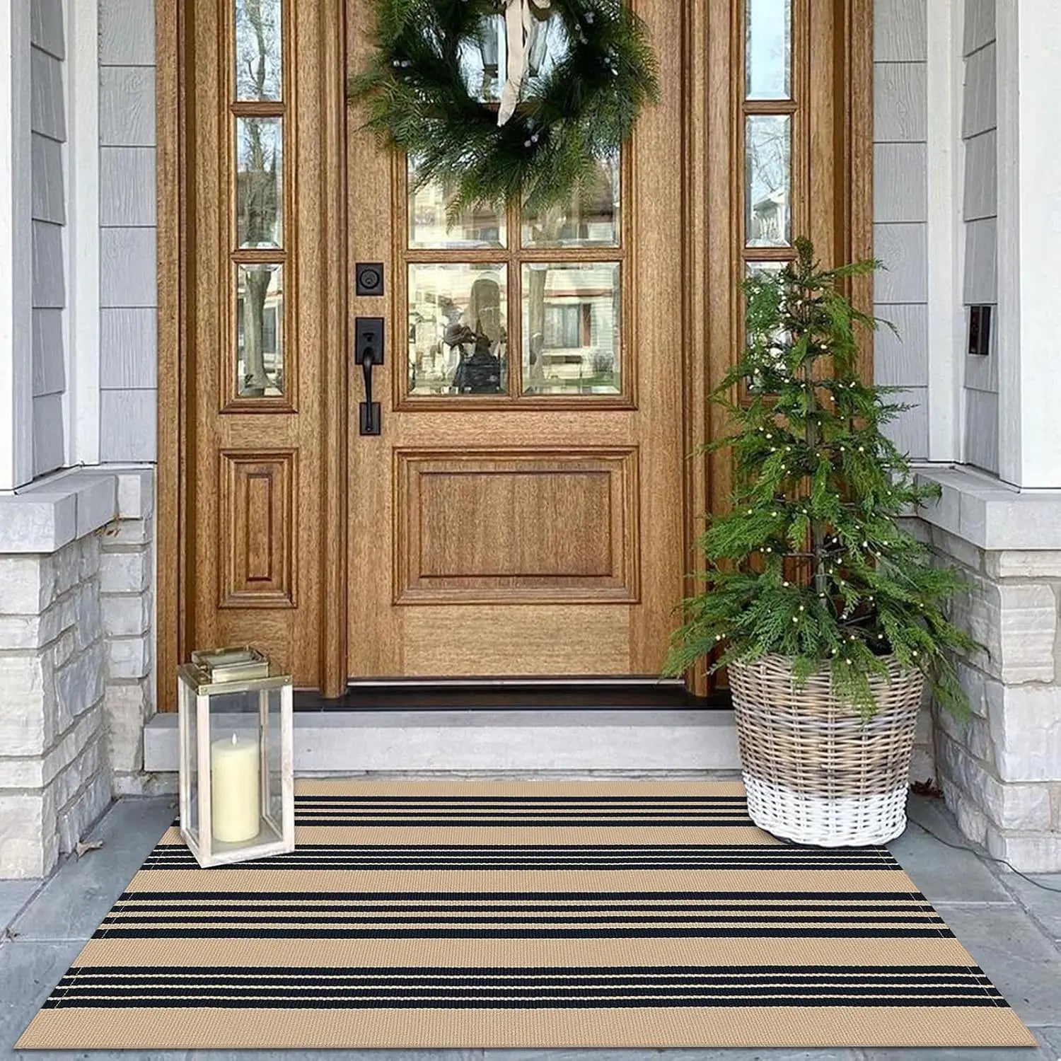 VIKAMA Loop Pile Entry Door Rug Machine-Washable Striped Porch Carpet, Indoor And Outdoor Floor Mat, Home Decoration