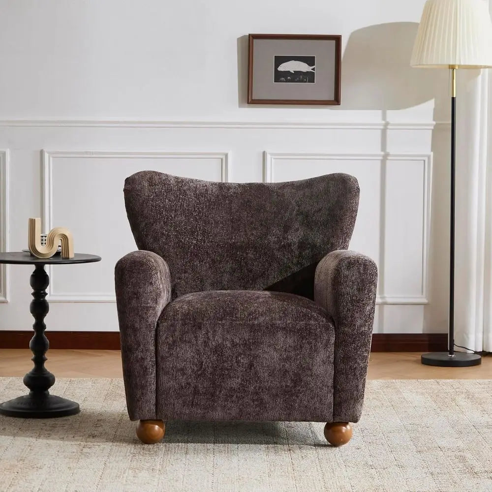 Wingback Accent Chair – Upholstered Armchair with Curved Back & Wood Legs