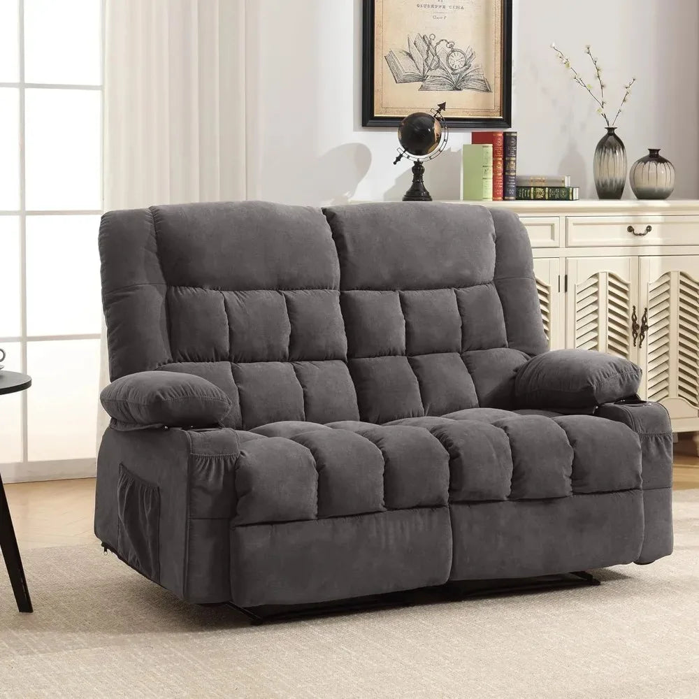 Reclining Loveseat with Cup Holders for Living Room 2 Seat Manual Loveseat Recliner, Modern Power Recliner w/ USB Charging & Sto