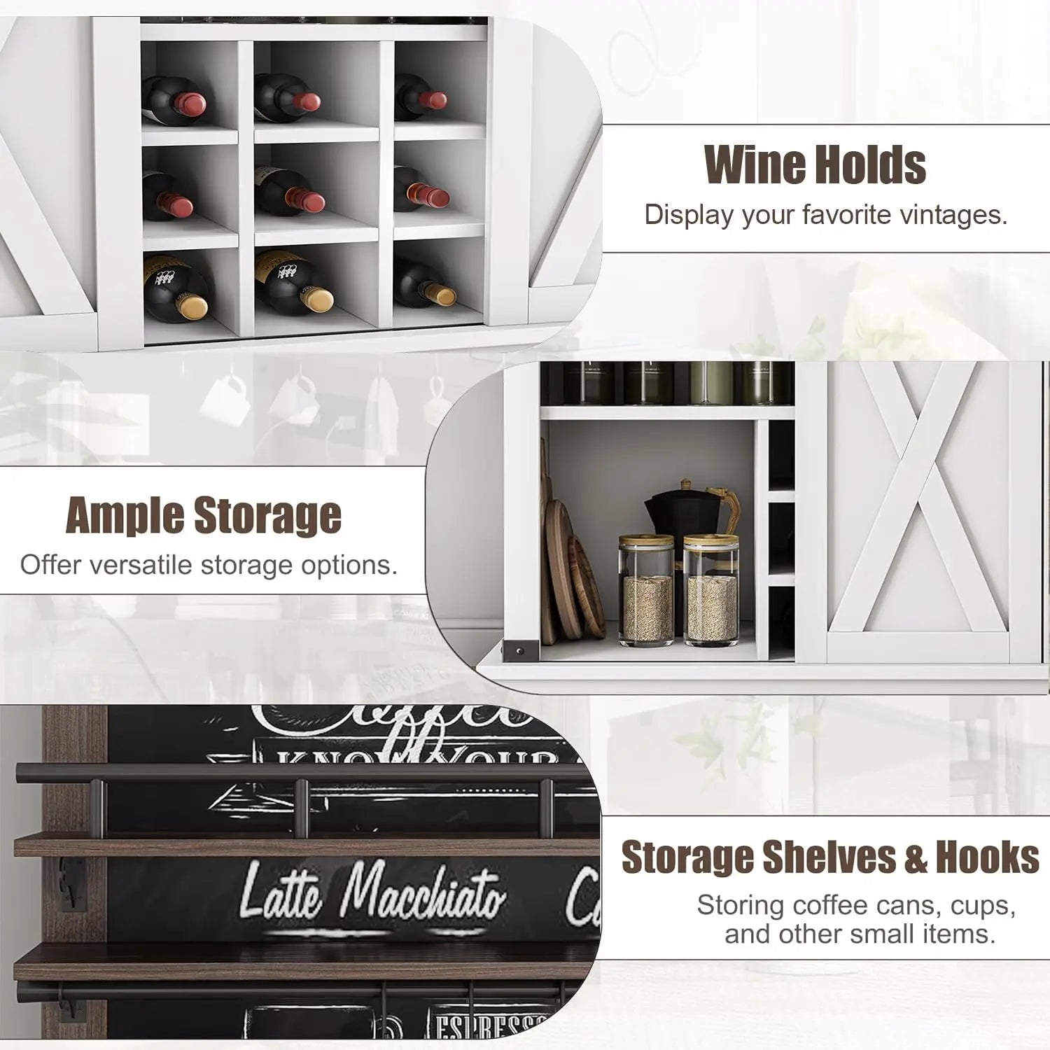 75″ Tall Farmhouse Bar Cabinet – Coffee Hutch with Sliding Barn Door