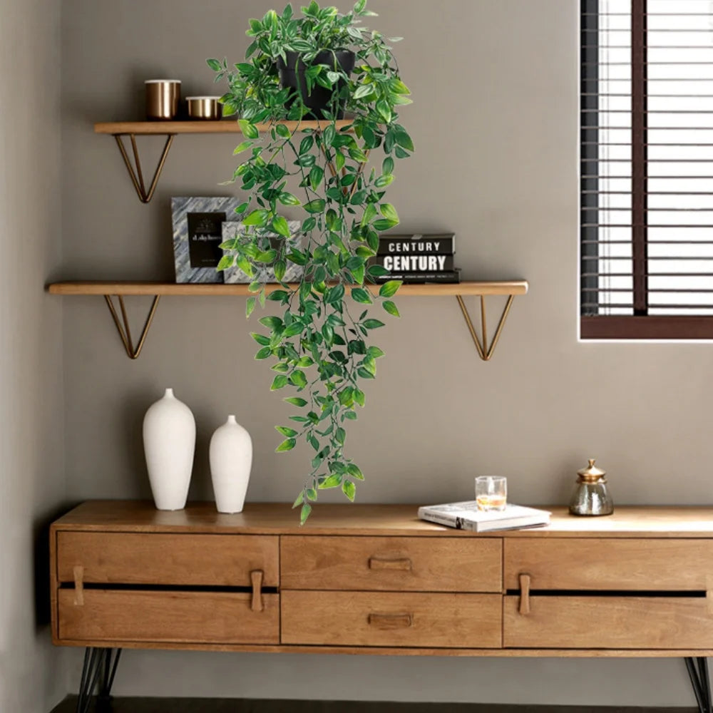 Artificial Plant Wall Hanging Fake Plants Green Leaf Flower Decor Room Simulation Bonsai Home Decoration Hotel Party