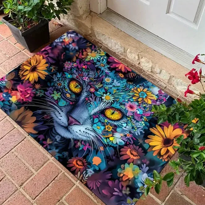 Cute Cat Pattern Door Mat "Goodbye" and "Hello!" Welcome Floor Mat Perfect Entrance Living Room Kitchen Door Mats Decoration
