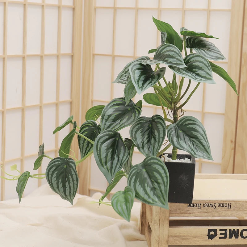 Artificial Turtle Back Leaf Plants Watermelon Leaves Green Apple Fake Plants Tropical Wedding Party Home Christmas Decor Potted