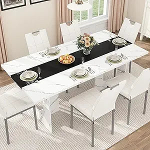 71” Farmhouse Rectangular Dining Table – Wood Kitchen Table for 6–8 People with Wooden Legs