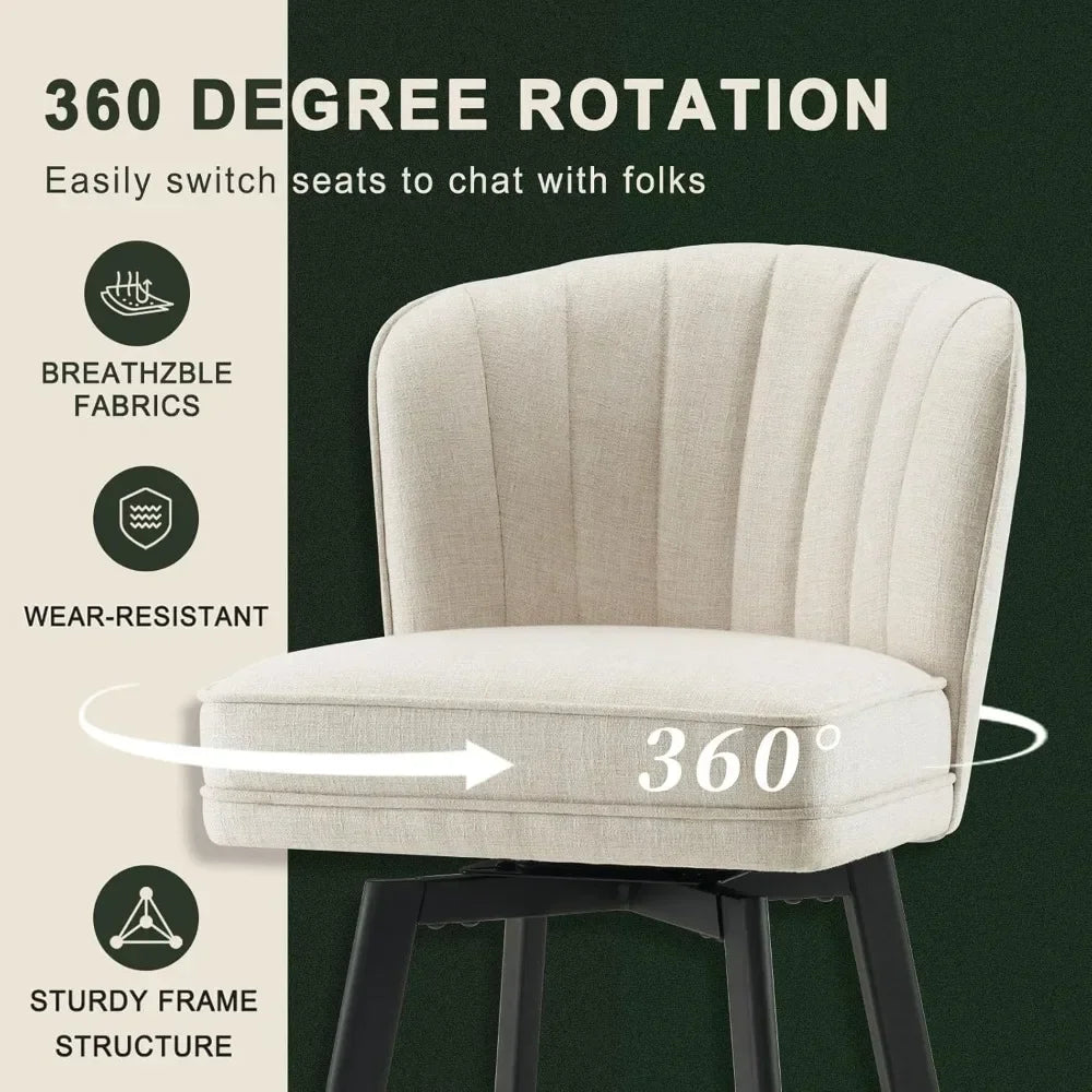 Swivel Counter-Height Bar Stools – Modern Upholstered Chairs with Back (Set of 2, Beige)
