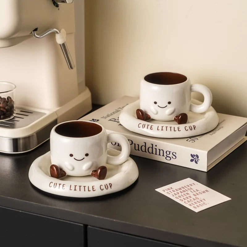 Cartoon Ceramic Coffee Cup & Saucer Set – Gift Boxed Milk & Coffee Cup