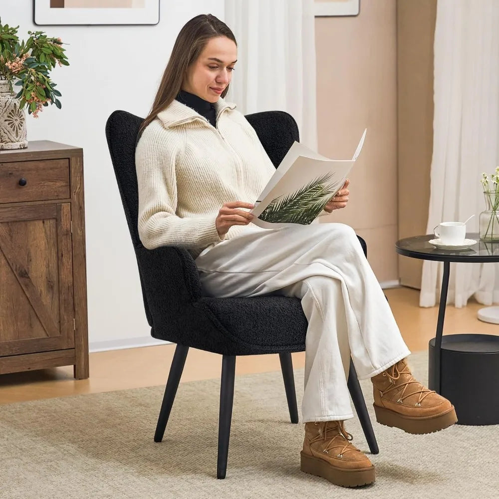 Bouclé Accent Chair – High-Back Tufted Wingback Reading Armchair