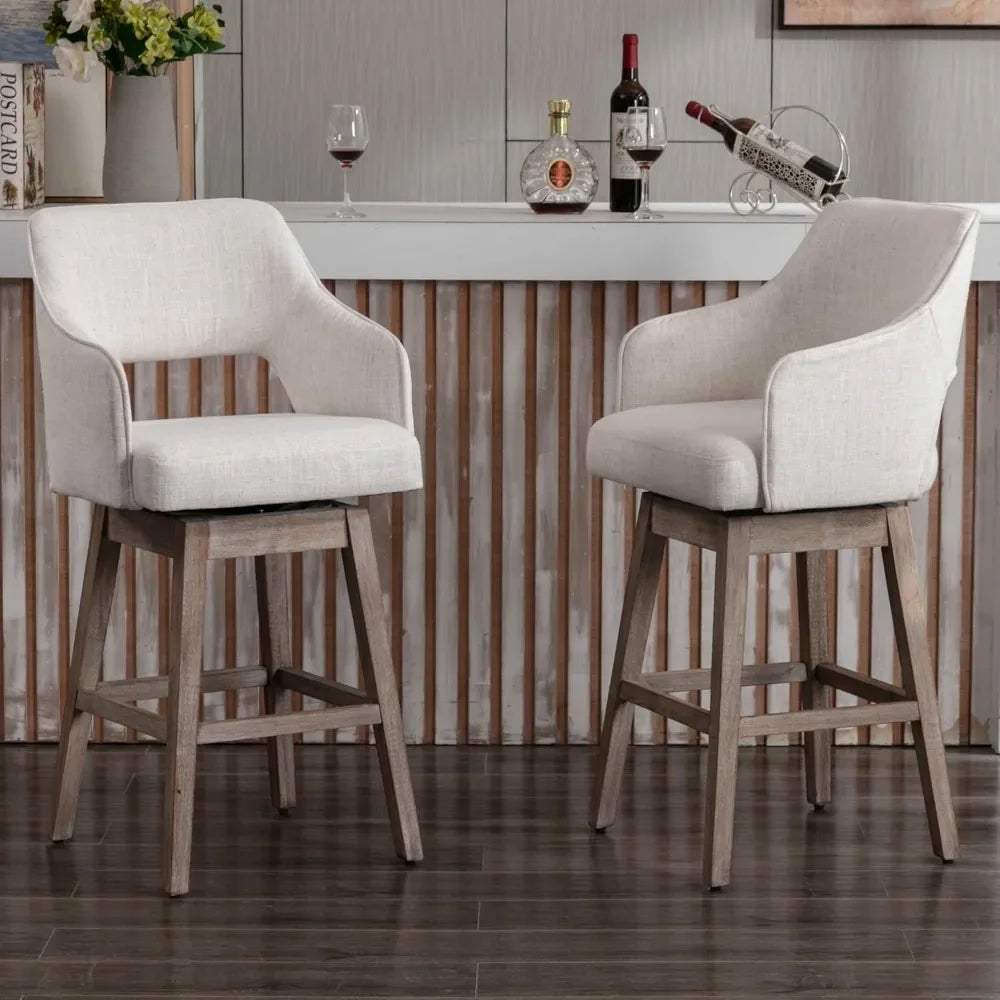 27″ Counter-Height Swivel Bar Stools – Linen Upholstered with High Back (Set of 2)