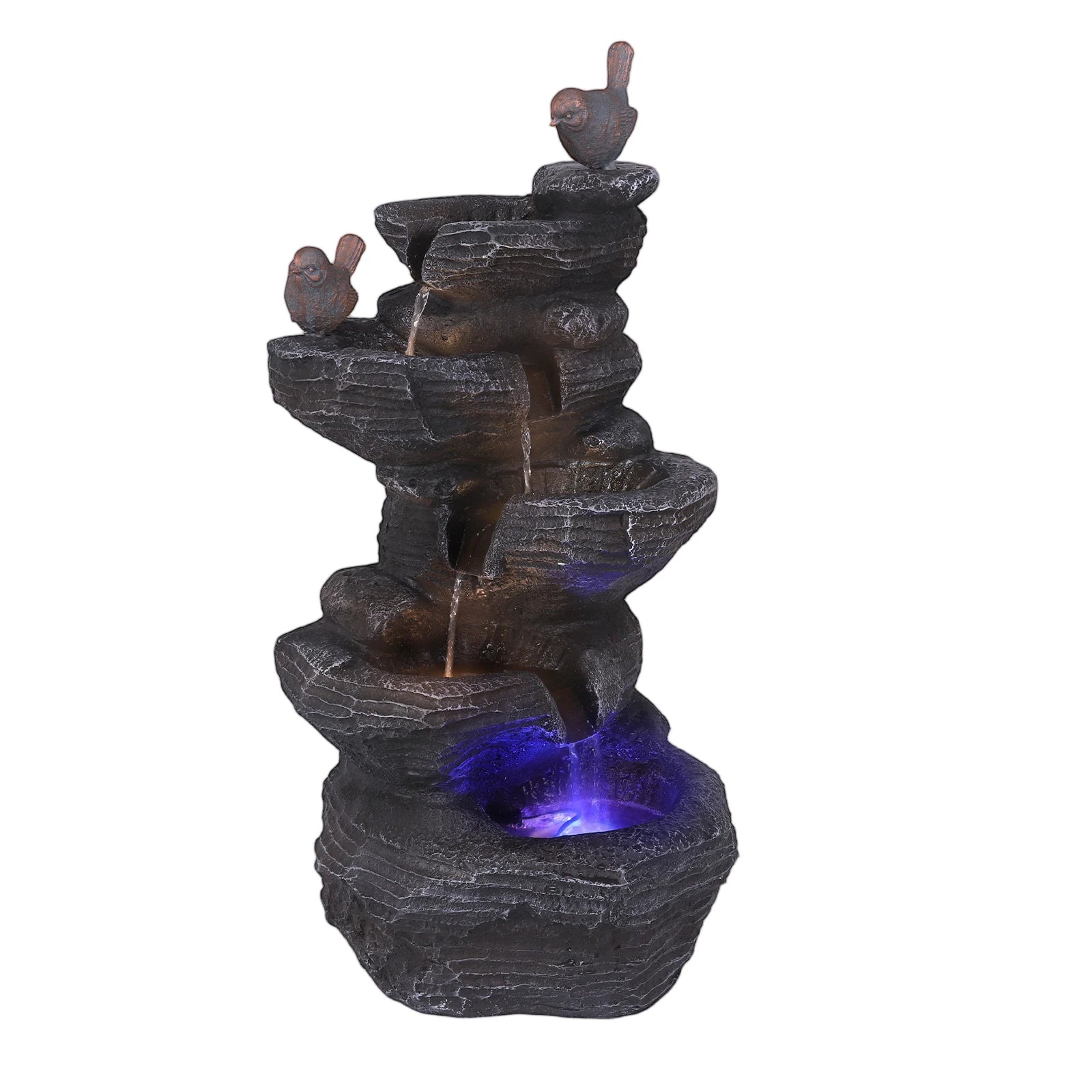 Cascading Rock Water Fountain with LED Lights Resin Stone Imitation Waterfall Tabletop Water Fountain for Home and Office Decor