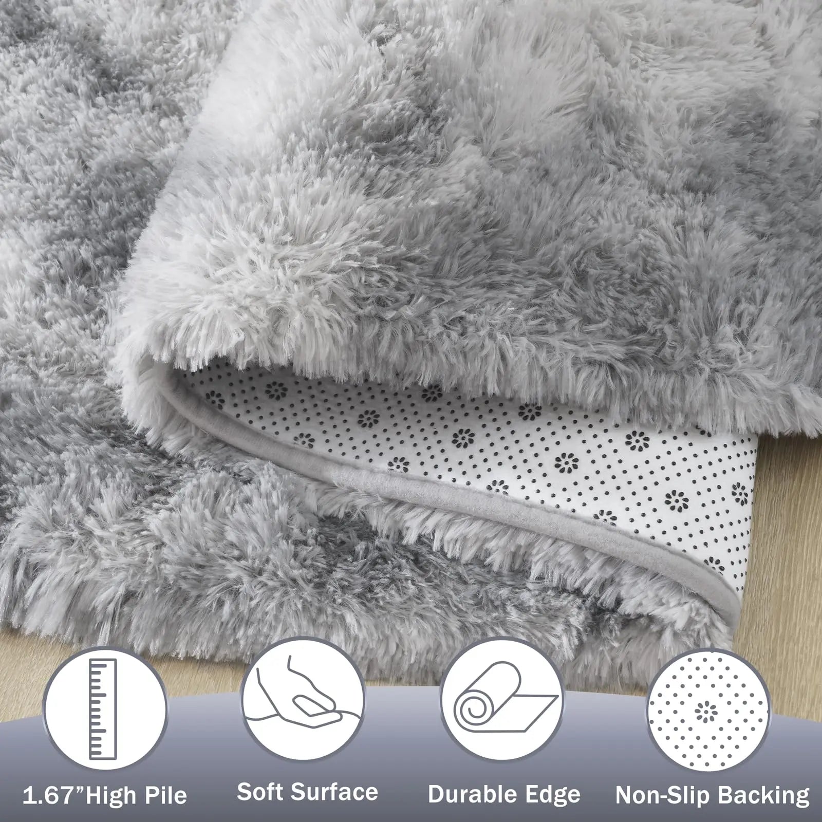 Tie Dye Light Gray Carpet Oval Fluffy Plush Bedside Mat Children's Bedroom Moisture-Proof Mat Living Room Home Decoration Rugs