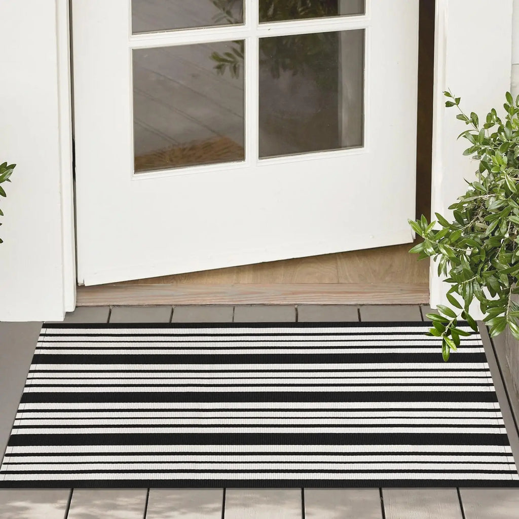 Loop Pile Striped Entry Door Rug – Machine-Washable Indoor & Outdoor Floor Mat