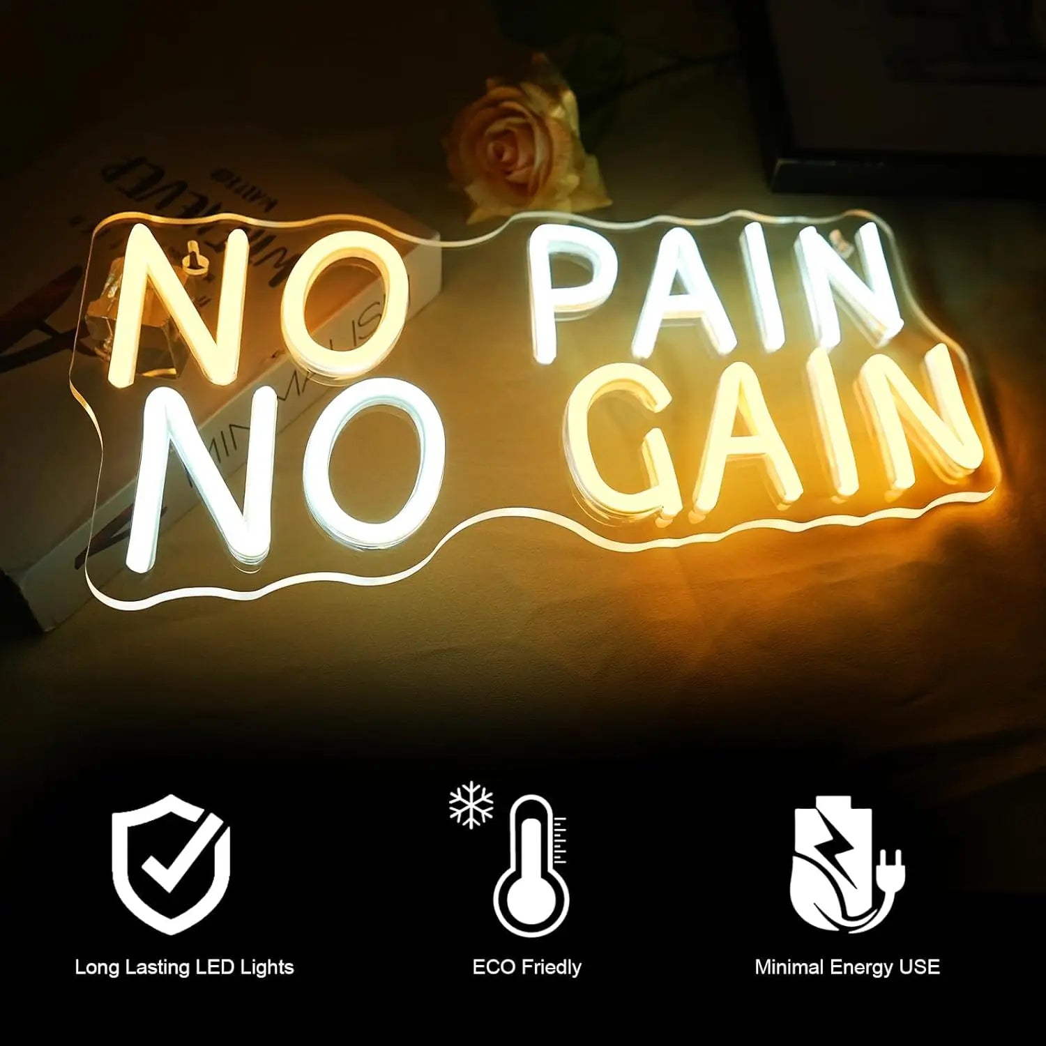 No Pain No Gain Led Neon Sign Text Neon Light for In Modern Gyms Offices Bedrooms Offices Piano Rooms Wall Decor Dimmable USB