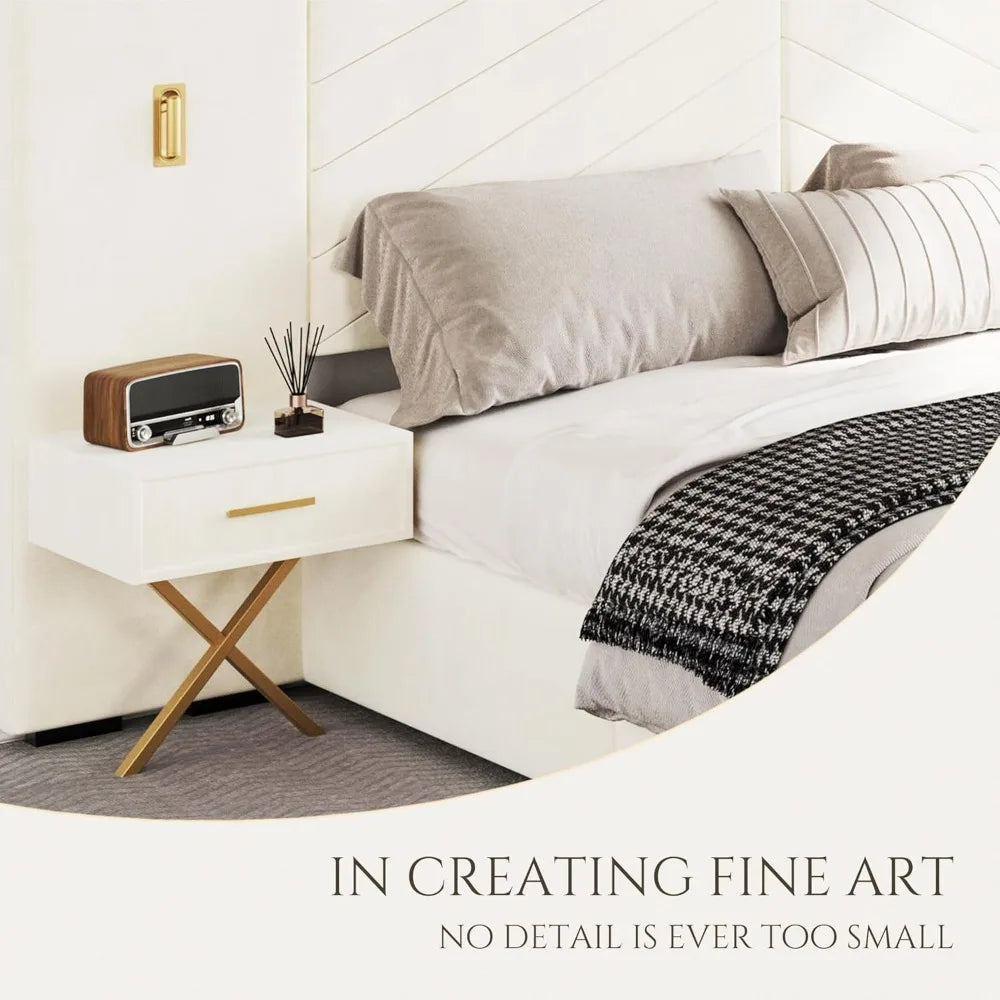 Luxurious King Platform Bed Frame – Velvet Upholstered Headboard with Built-In Sconces & Nightstands