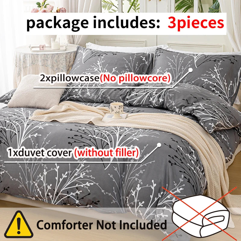 3pcs/set Leaf Floral Pattern Duvet Cover Set(1 Duvet Cover & 2 Pillowcase）Soft And Skin-Friendly Duvet Cover Bedding Set For Hom