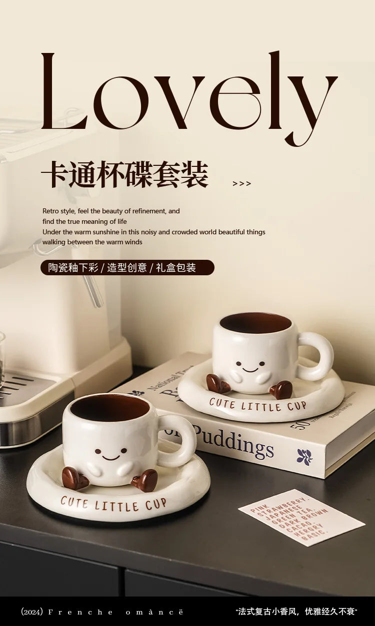 Cartoon Ceramic Coffee Cup & Saucer Set – Gift Boxed Milk & Coffee Cup